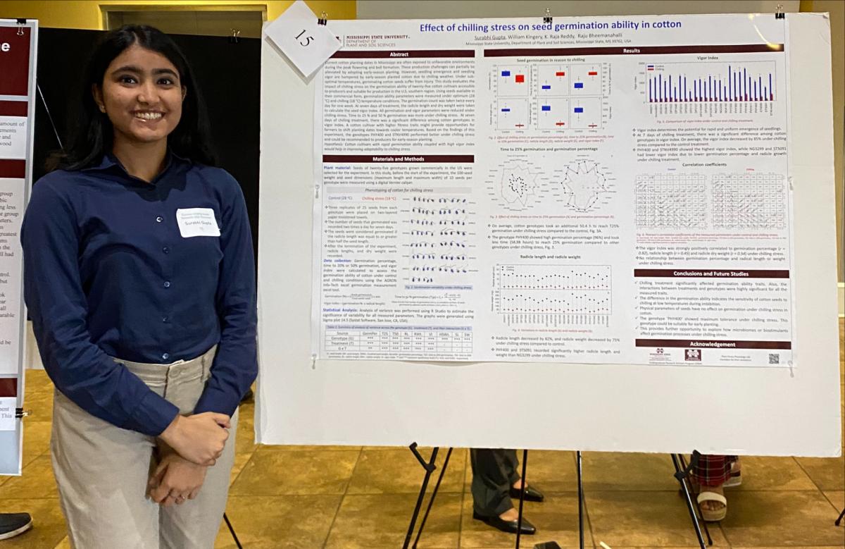 Surabhi Gupta presenting her work at the 2022 MSU Summer Undergraduate Research Showcase